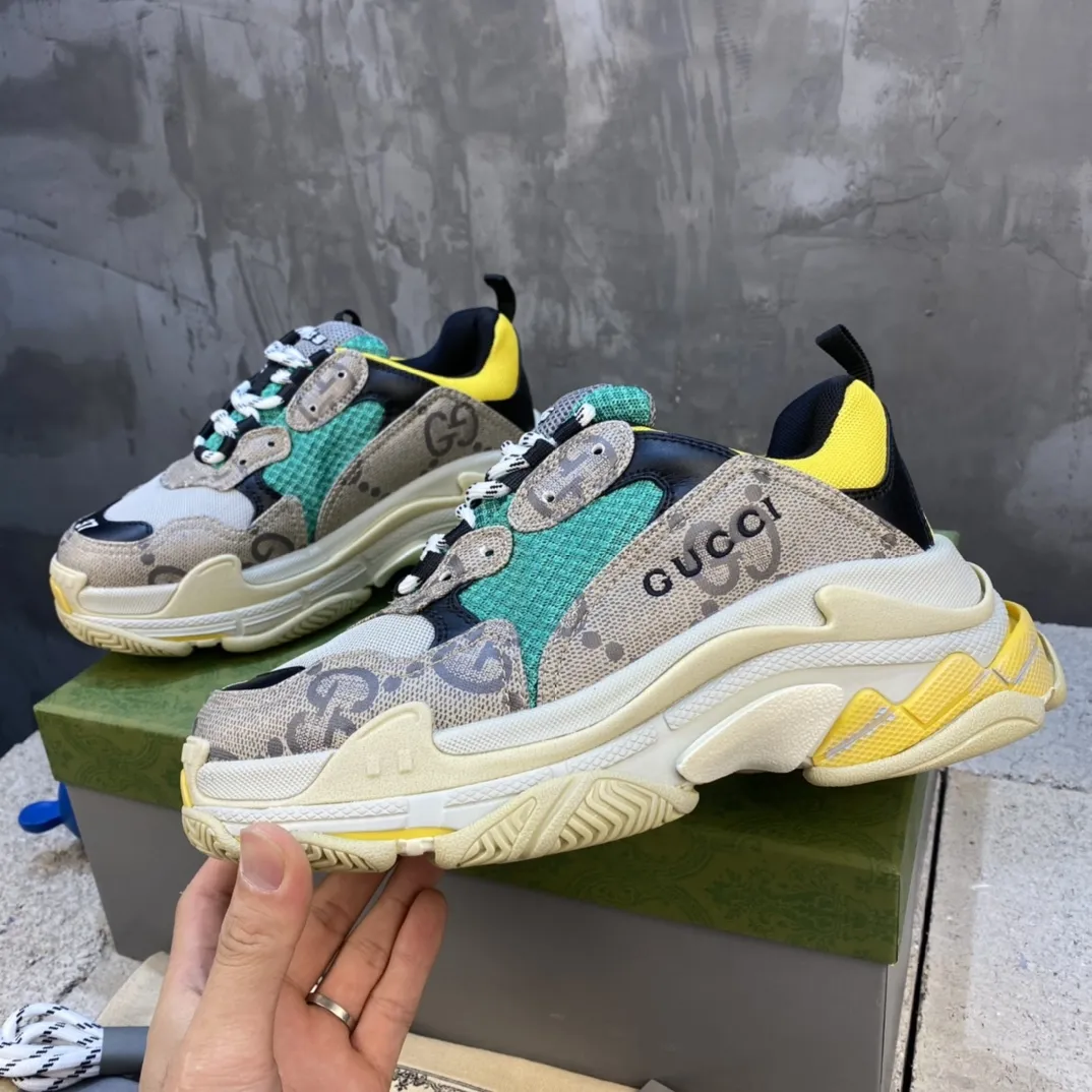 Fashionable Gucci Balenciaga Triple S Beige Green Yellow Replica Sneakers with Balenciaga Shoes Replica 760