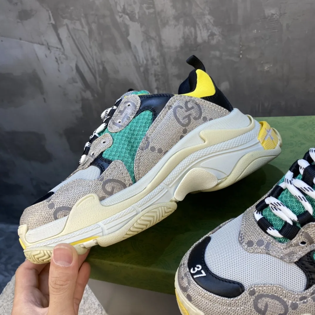 Fashionable Gucci Balenciaga Triple S Beige Green Yellow Replica Sneakers with Balenciaga Shoes Replica 760