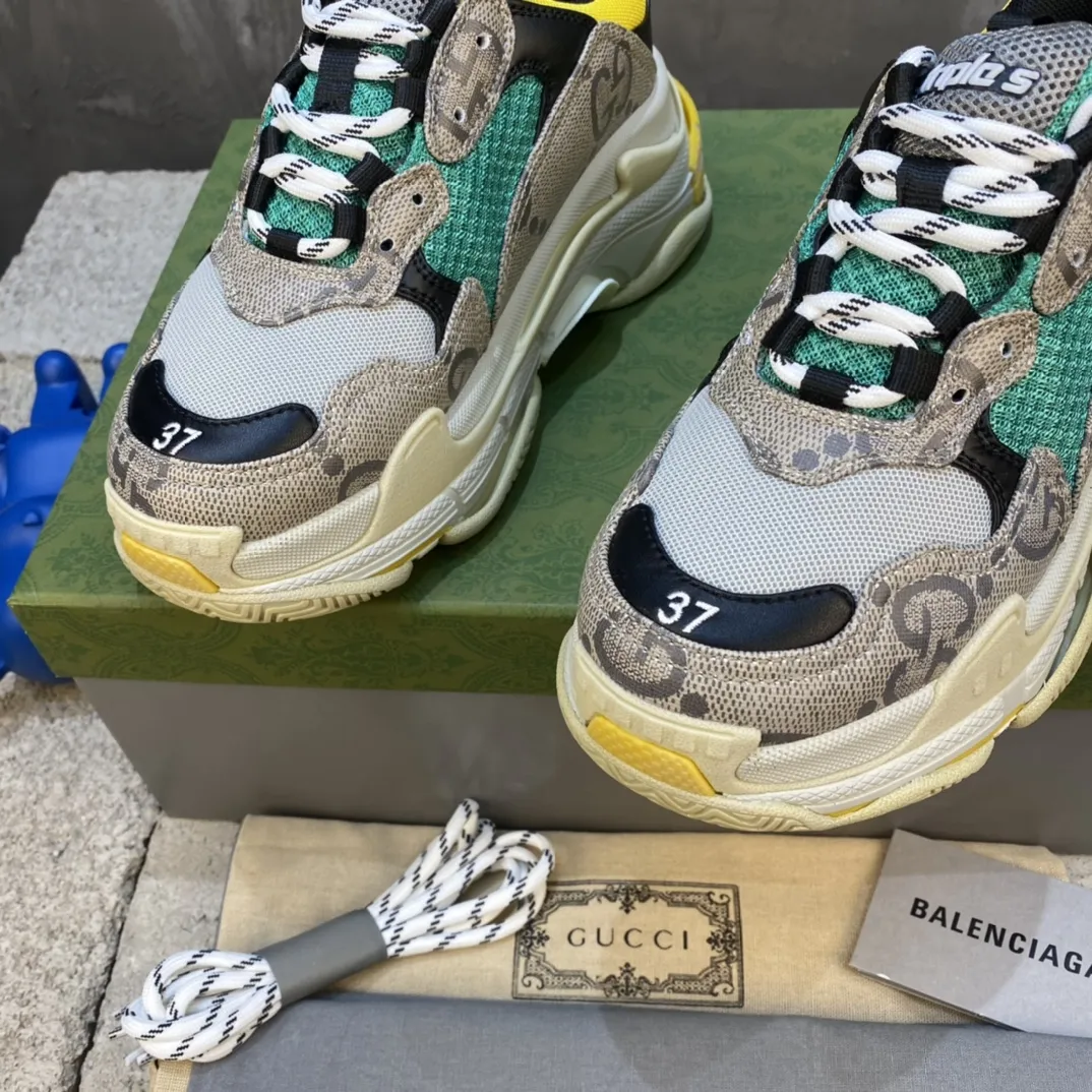 Fashionable Gucci Balenciaga Triple S Beige Green Yellow Replica Sneakers with Balenciaga Shoes Replica 760