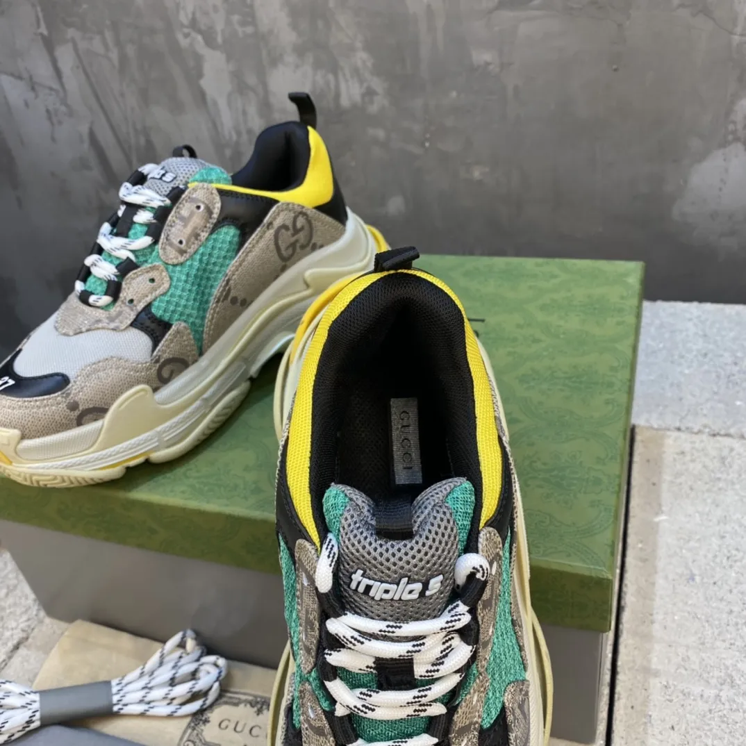 Fashionable Gucci Balenciaga Triple S Beige Green Yellow Replica Sneakers with Balenciaga Shoes Replica 760