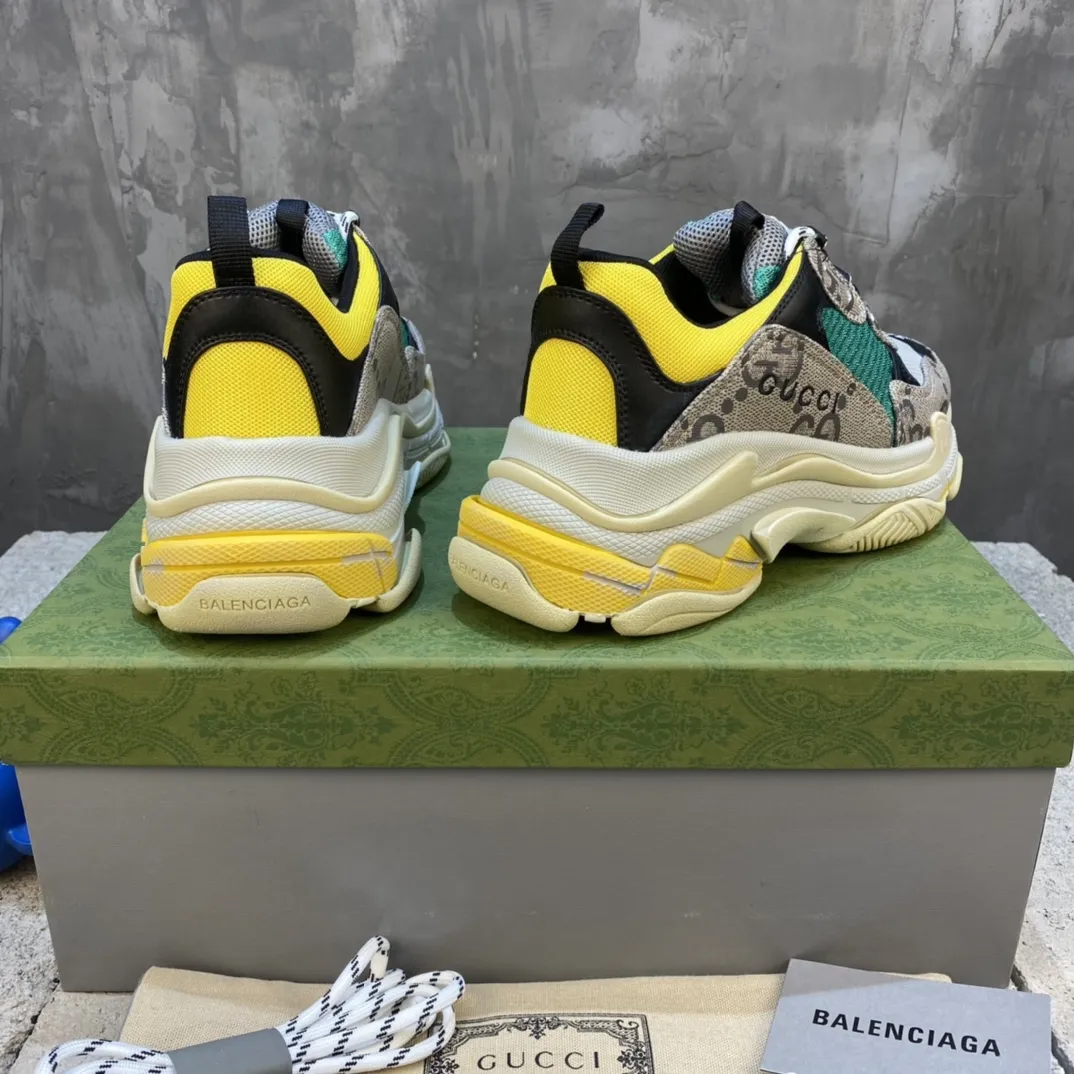 Fashionable Gucci Balenciaga Triple S Beige Green Yellow Replica Sneakers with Balenciaga Shoes Replica 760