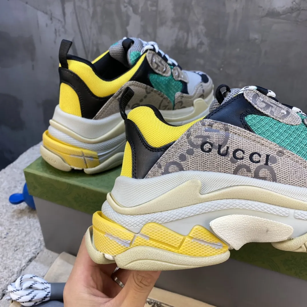 Fashionable Gucci Balenciaga Triple S Beige Green Yellow Replica Sneakers with Balenciaga Shoes Replica 760