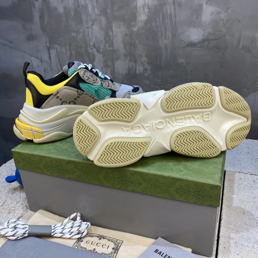 Fashionable Gucci Balenciaga Triple S Beige Green Yellow Replica Sneakers with Balenciaga Shoes Replica 760