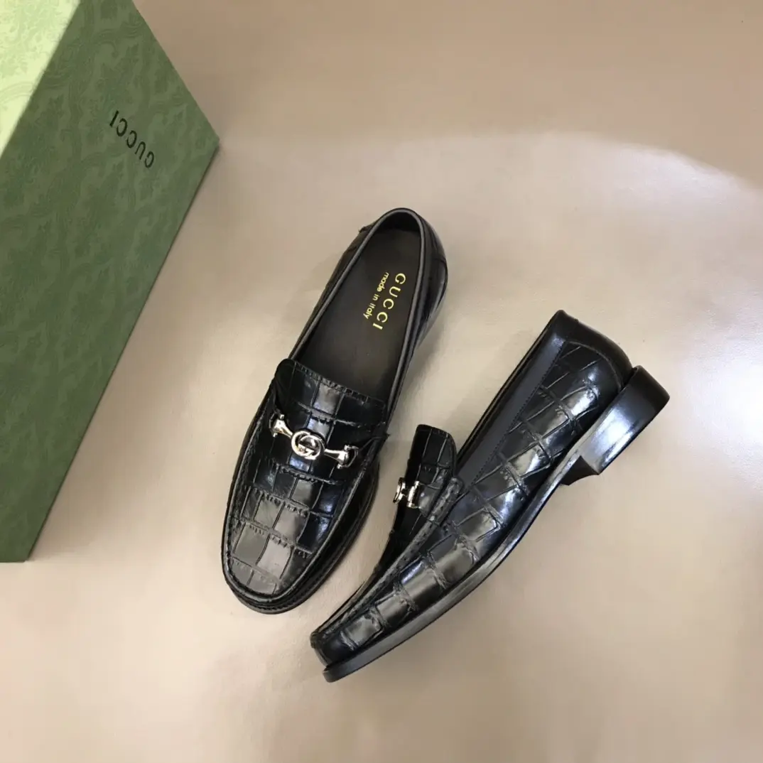 Gucci Business  Loafers, Black Crocodile, High-Quality Rep Shoes and Replica Footwear Premium 906