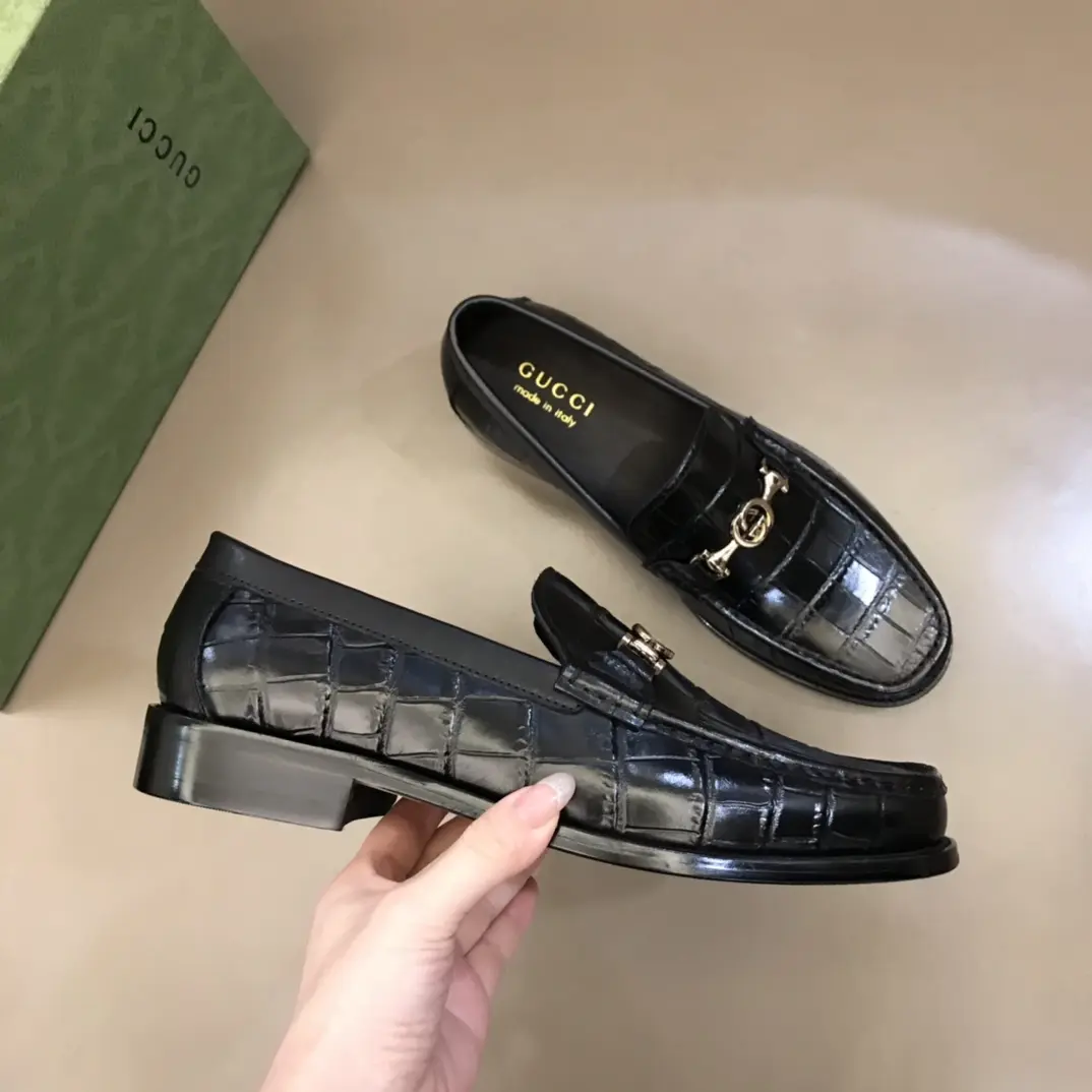 Gucci Business  Loafers, Black Crocodile, High-Quality Rep Shoes and Replica Footwear Premium 906