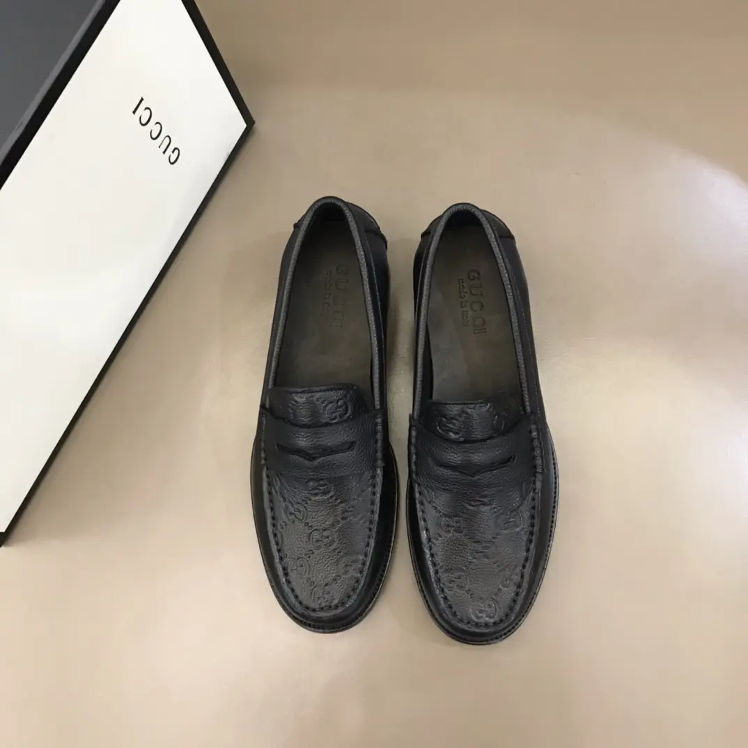 EasyCare Gucci Business  Loafers, Black, Embossed – Premium Rep Shoes & Gucci Replica 878
