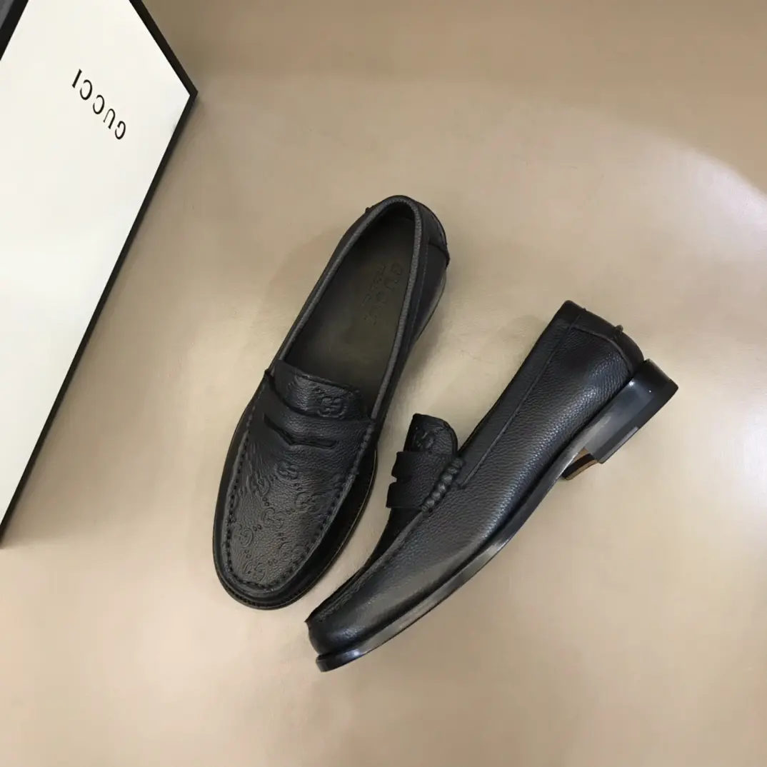 EasyCare Gucci Business  Loafers, Black, Embossed – Premium Rep Shoes & Gucci Replica 878
