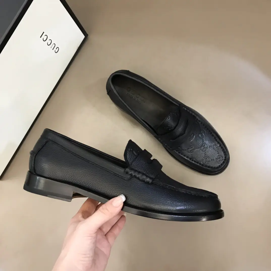 EasyCare Gucci Business  Loafers, Black, Embossed – Premium Rep Shoes & Gucci Replica 878