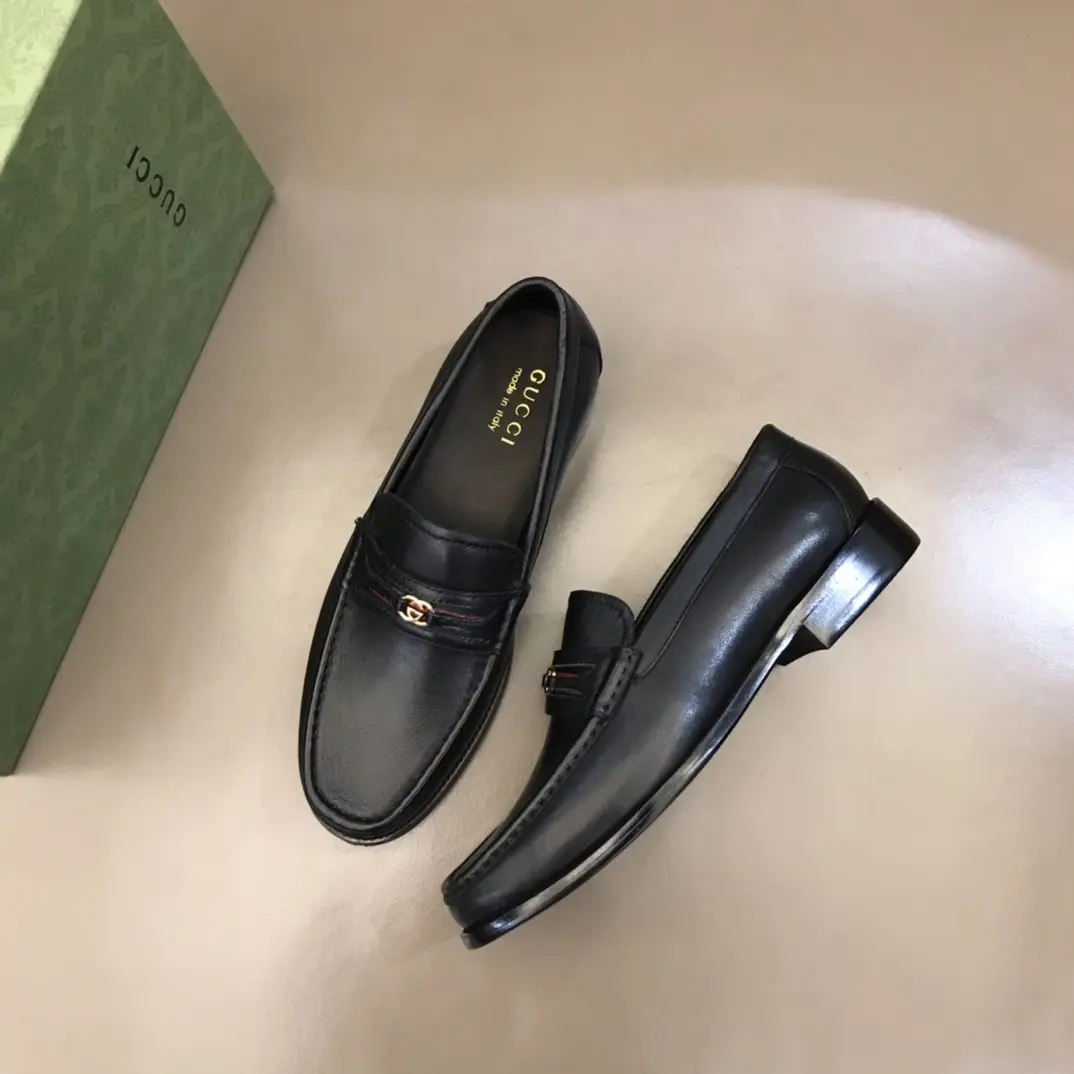 FlexibleFit Gucci Business  Loafers, Black Leather, High Quality Replica Shoes with Gucci Replica Design 883