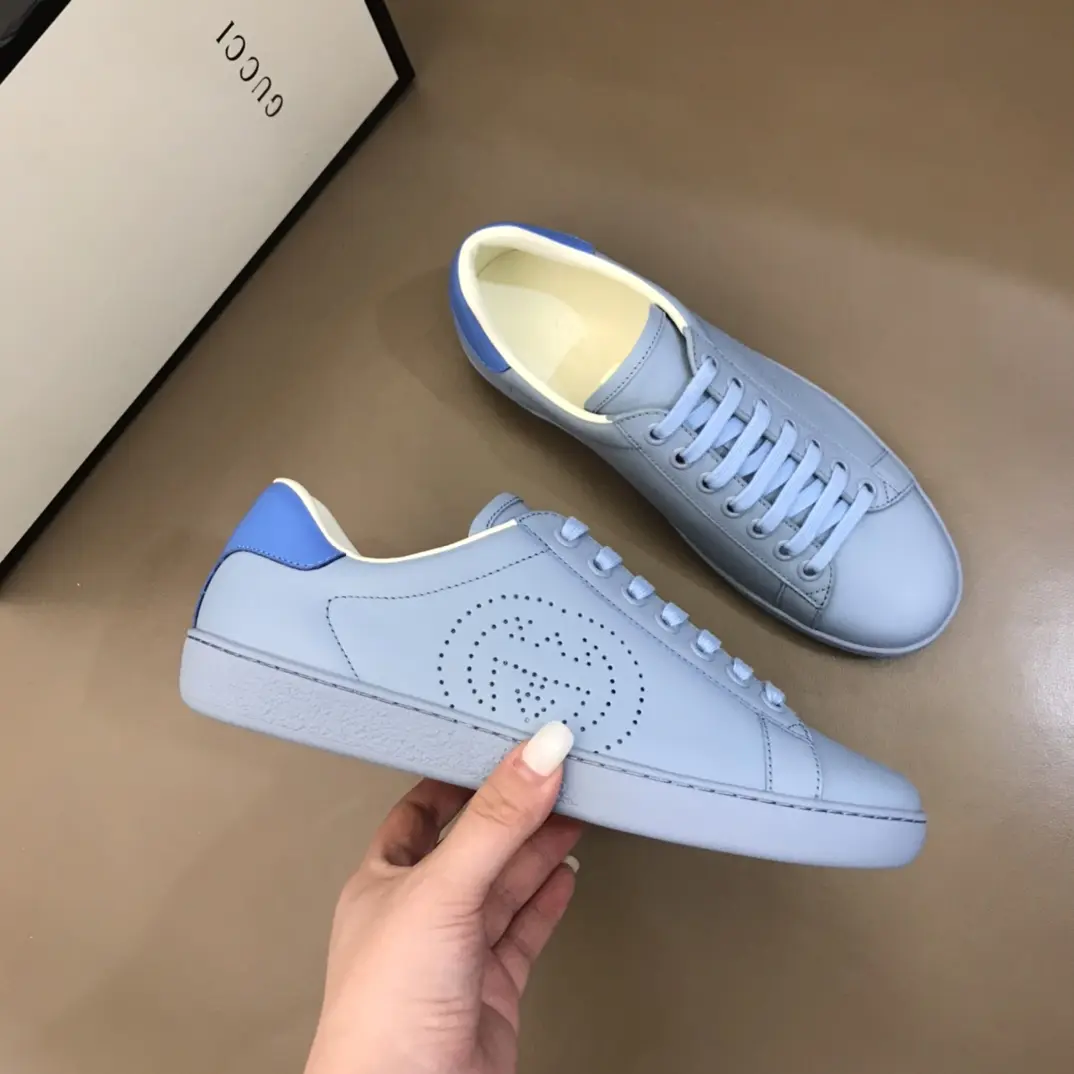 WeatherProof Gucci  Low-Top Sneakers – Light Blue, Authentic Italian Leather, Unisex Style with High Quality Gucci Replica Design 859