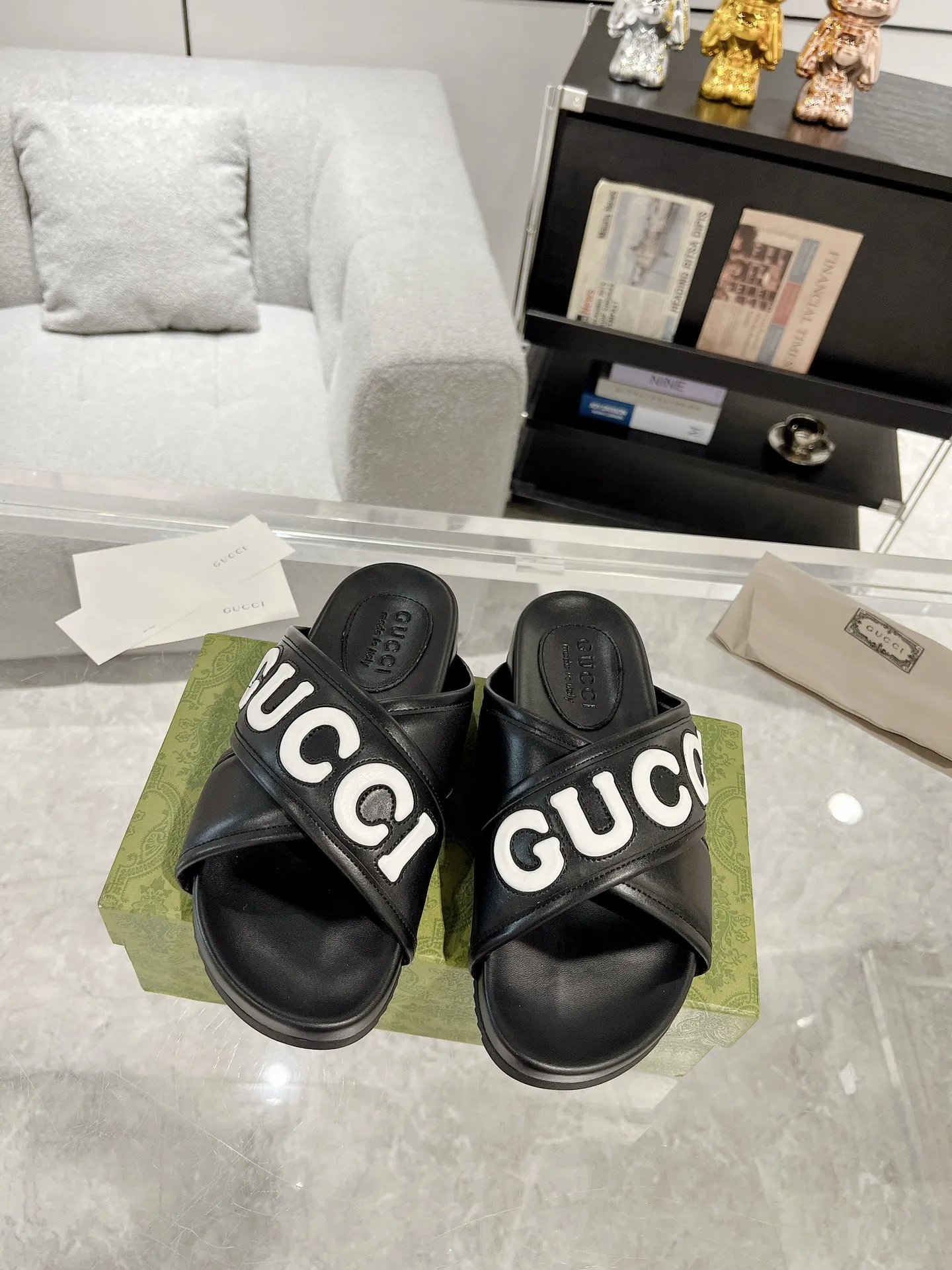 Gucci Couple Slide Sandals Black Logo –  Replica Shoes & Fake Gucci Slides Casual 943