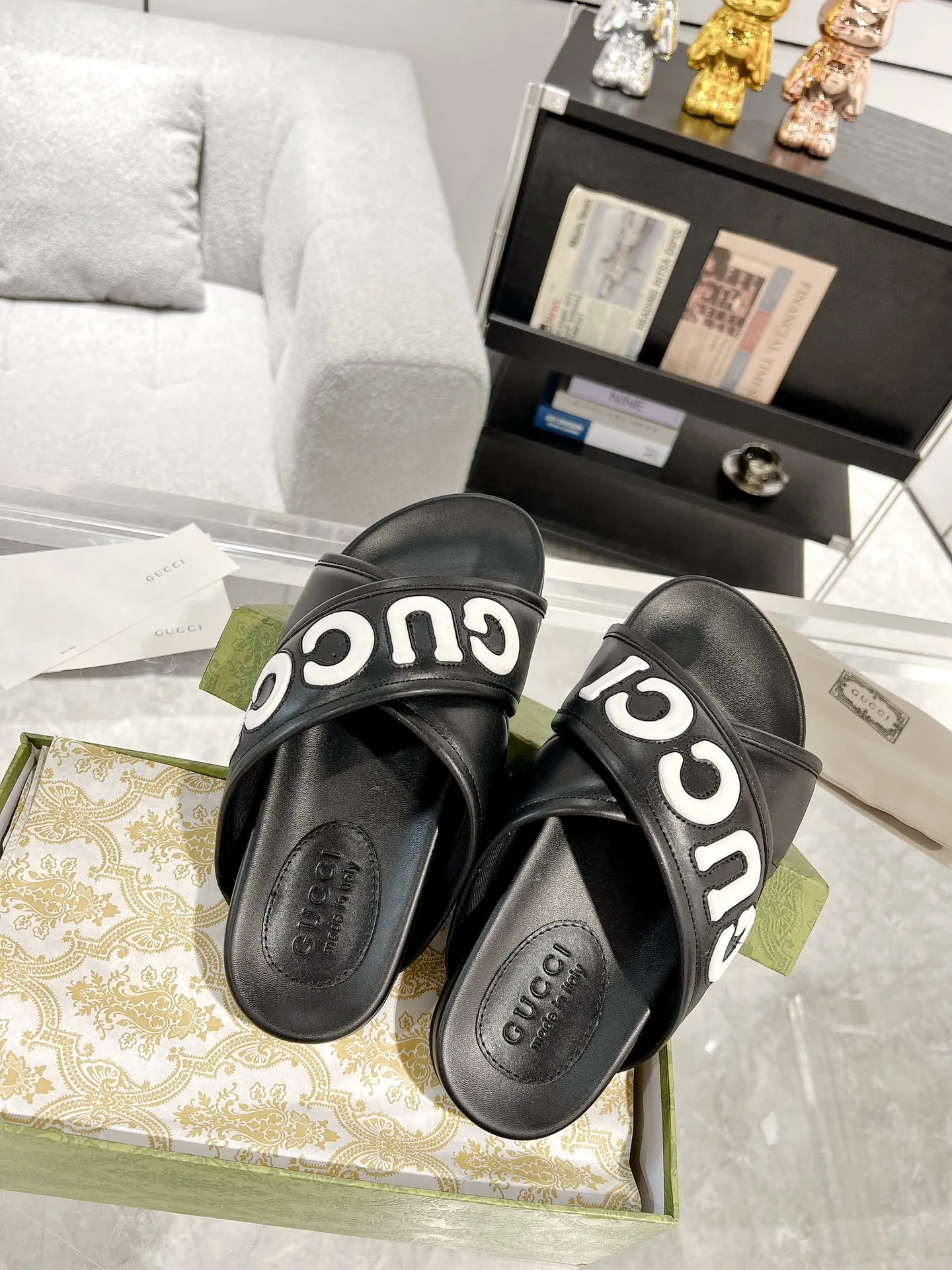 Gucci Couple Slide Sandals Black Logo –  Replica Shoes & Fake Gucci Slides Casual 943