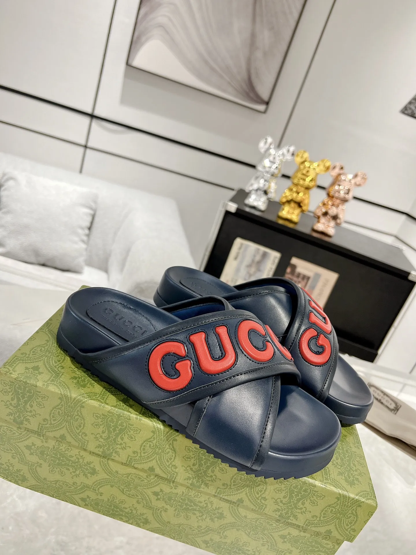 NewStyle Gucci Couple Slide Sandals, Blue Red –  Rep Shoes & Replica Footwear 940
