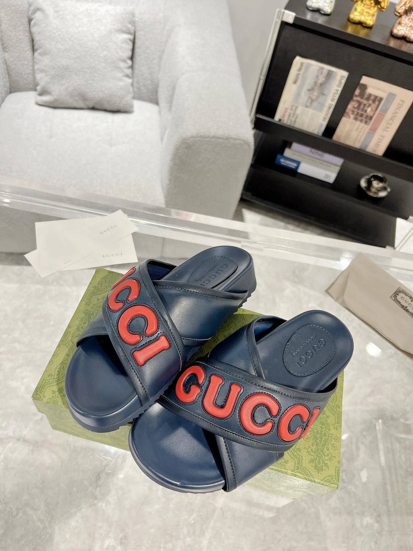 NewStyle Gucci Couple Slide Sandals, Blue Red –  Rep Shoes & Replica Footwear 940