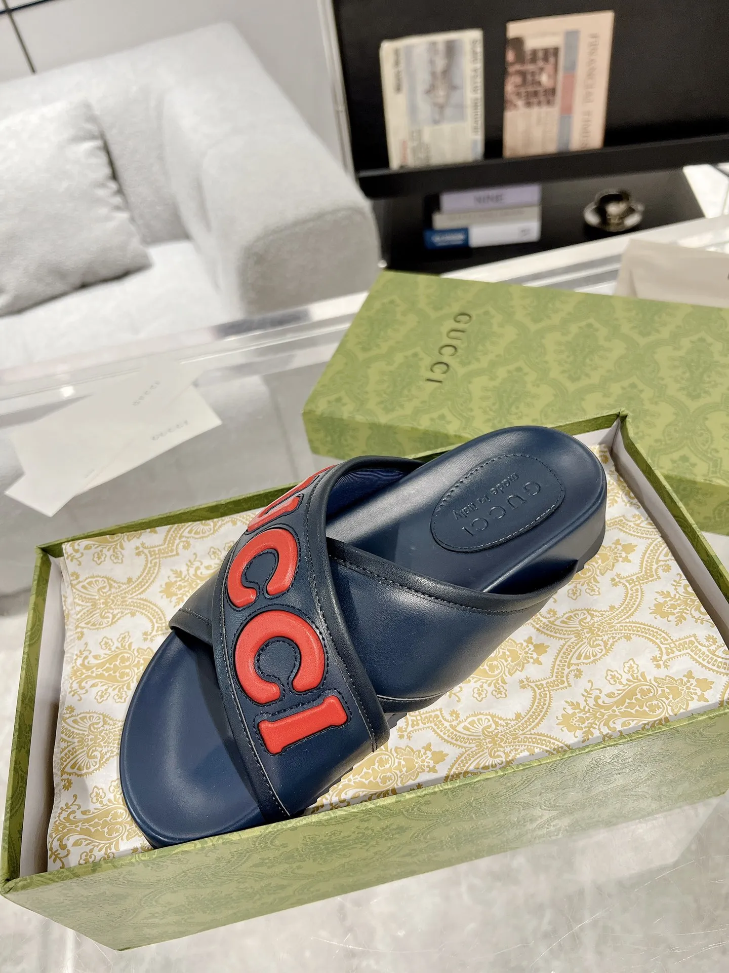 NewStyle Gucci Couple Slide Sandals, Blue Red –  Rep Shoes & Replica Footwear 940