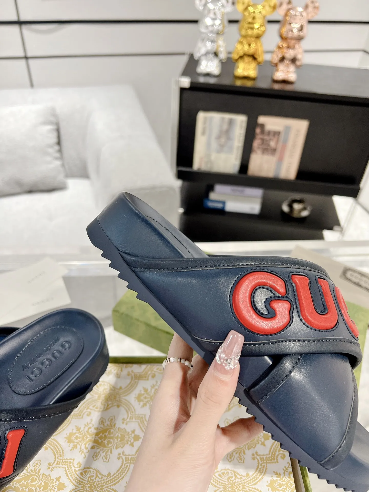 NewStyle Gucci Couple Slide Sandals, Blue Red –  Rep Shoes & Replica Footwear 940