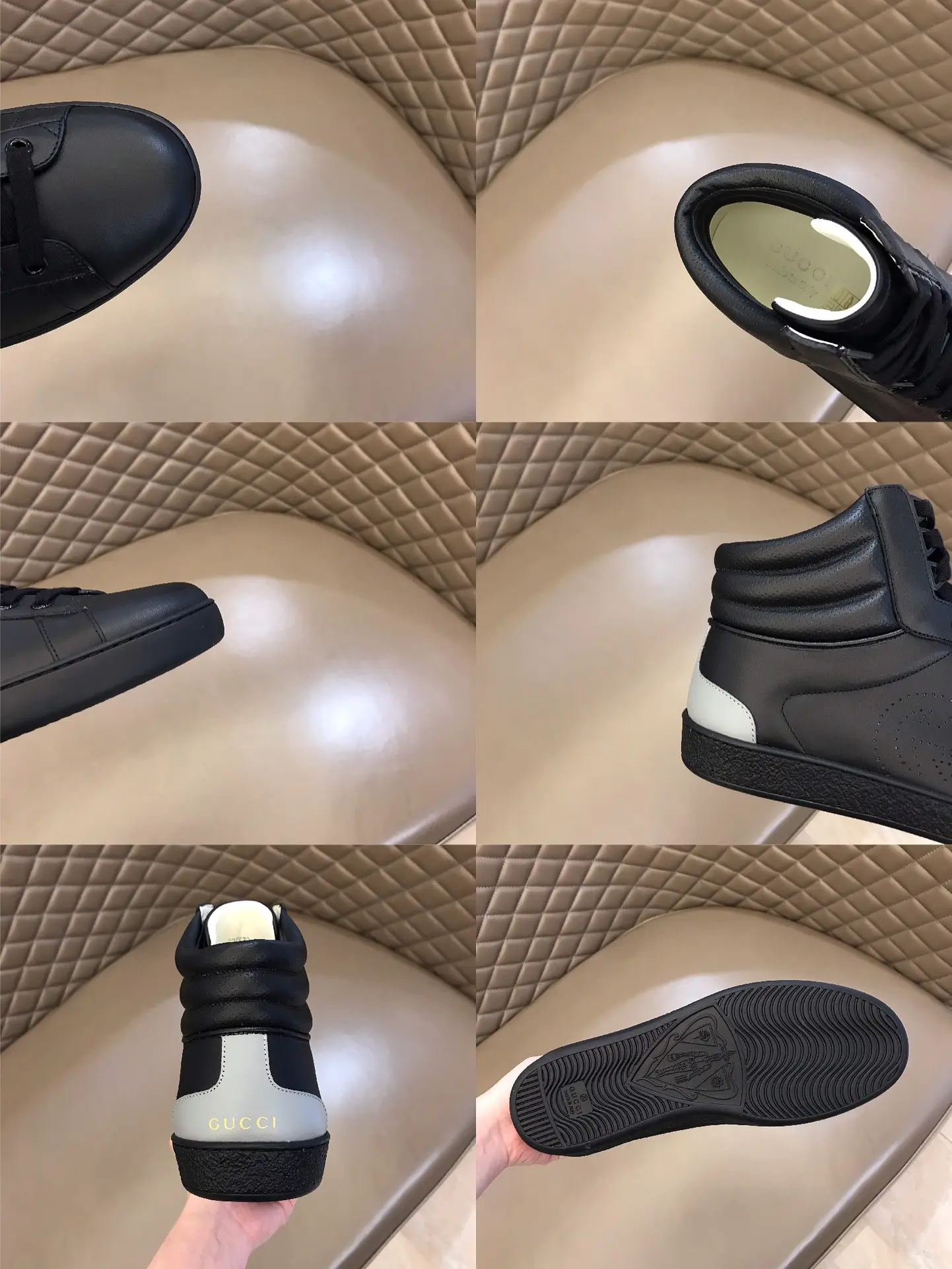 Gucci Men’s Ace High-Top Sneakers – Black, Fall Winter Collection, High Quality Replica Shoes, Gucci Replica AllSeason 832