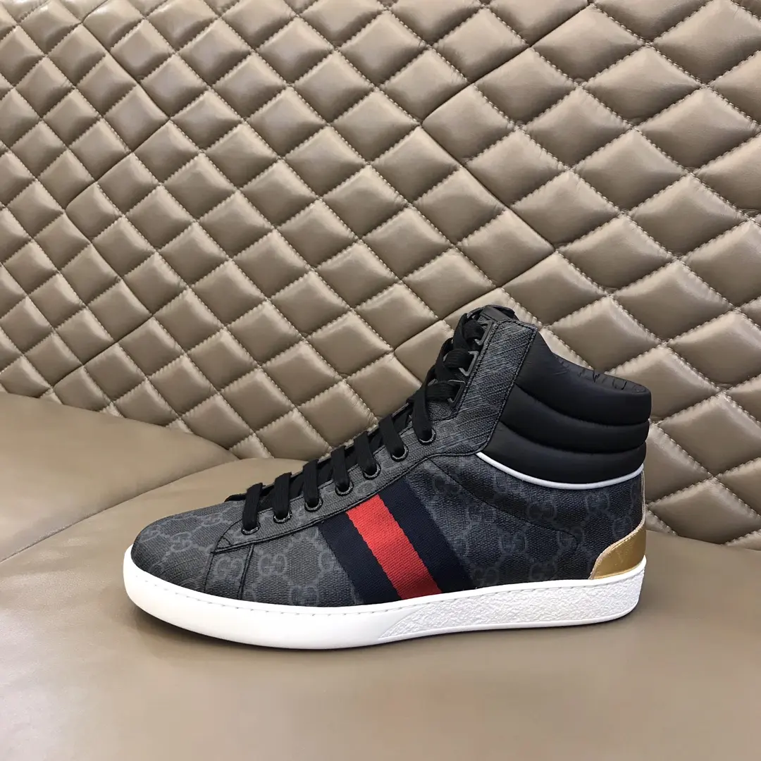 Gucci Men’s Ace High-Top Sneakers – Gray GG Supreme Canvas with Stripes, Fall Winter Collection, High Quality Replica Shoes, Gucci Replica Affordable 843