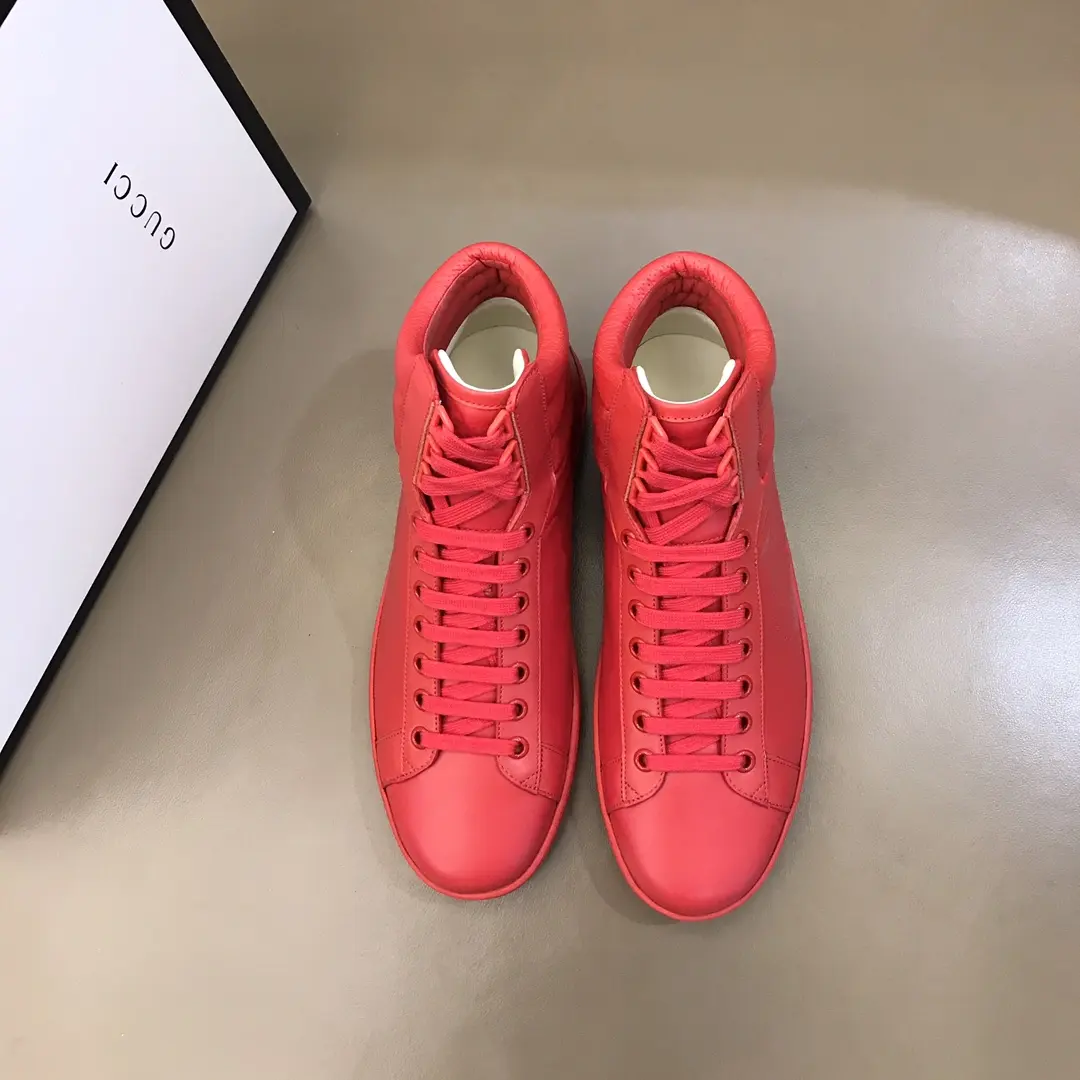 Gucci Men’s Ace High-Top Sneakers – Red Leather, Fall Winter Collection, High Quality Replica Shoes, Gucci Replica Soft 841