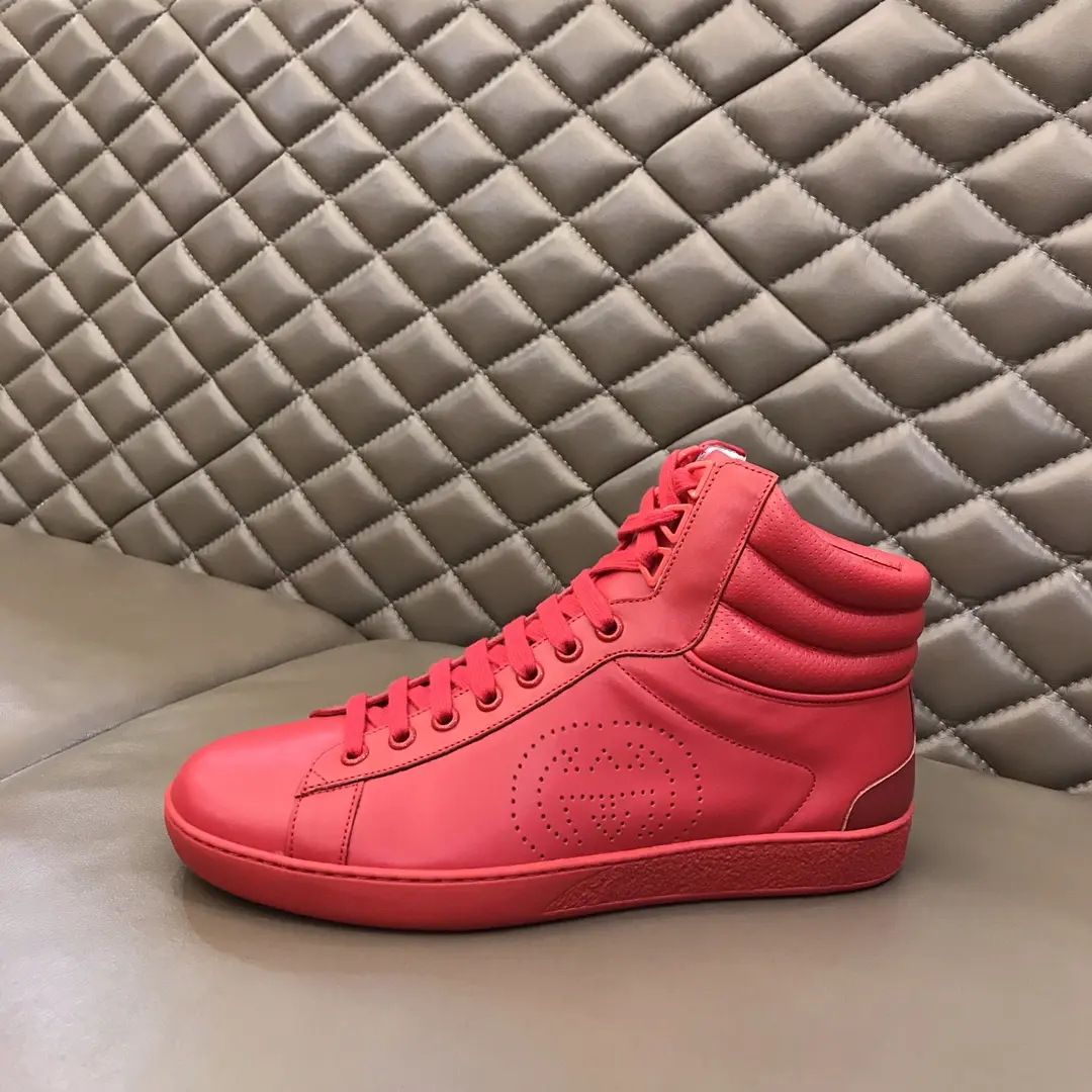 Gucci Men’s Ace High-Top Sneakers – Red Leather, Fall Winter Collection, High Quality Replica Shoes, Gucci Replica Soft 841