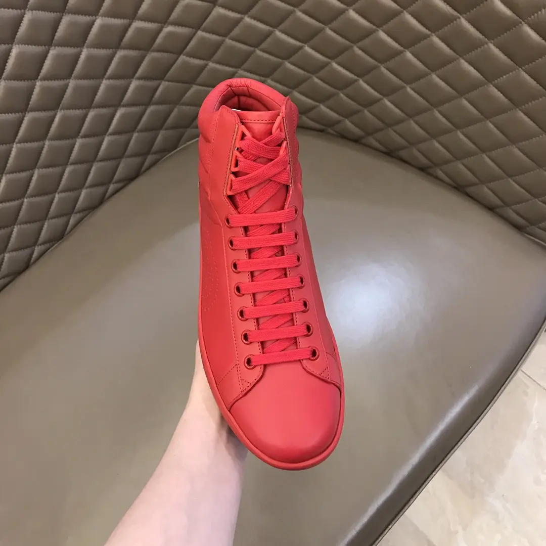Gucci Men’s Ace High-Top Sneakers – Red Leather, Fall Winter Collection, High Quality Replica Shoes, Gucci Replica Soft 841