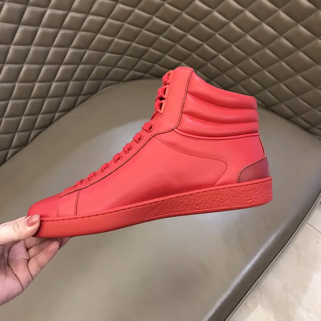 Gucci Men’s Ace High-Top Sneakers – Red Leather, Fall Winter Collection, High Quality Replica Shoes, Gucci Replica Soft 841