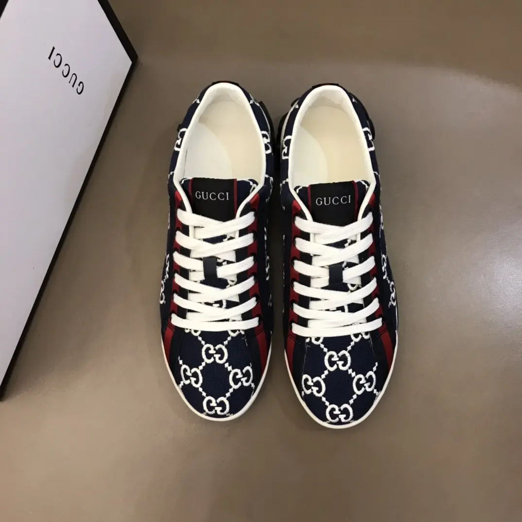 ModernLook Gucci Men’s Vintage Low-Top Canvas Sneakers – Blue with White GG Pattern, High Quality Rep Shoes & Gucci Fake 863
