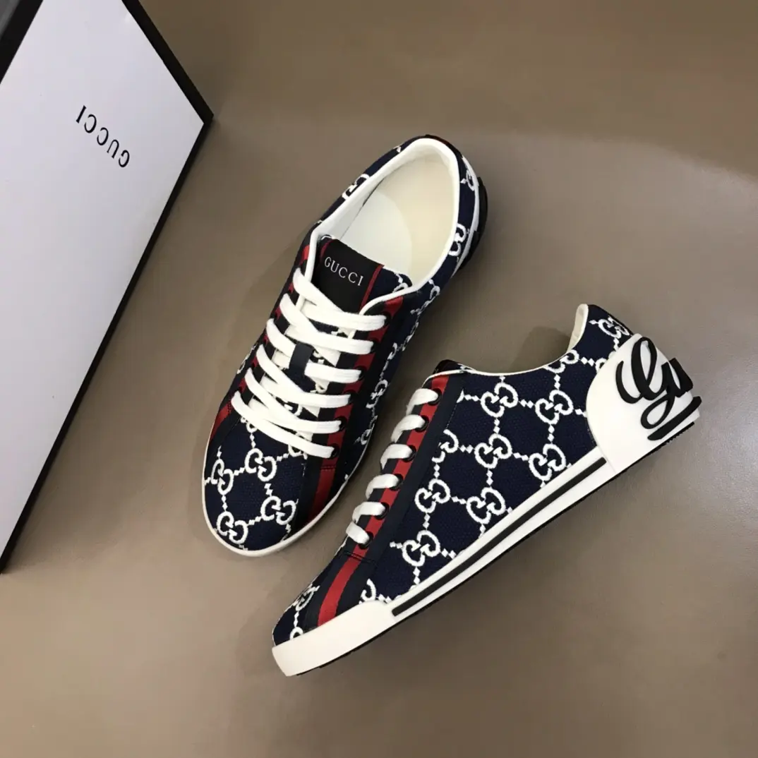 ModernLook Gucci Men’s Vintage Low-Top Canvas Sneakers – Blue with White GG Pattern, High Quality Rep Shoes & Gucci Fake 863