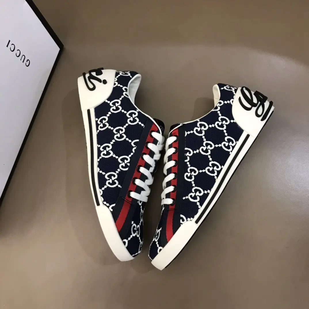 ModernLook Gucci Men’s Vintage Low-Top Canvas Sneakers – Blue with White GG Pattern, High Quality Rep Shoes & Gucci Fake 863