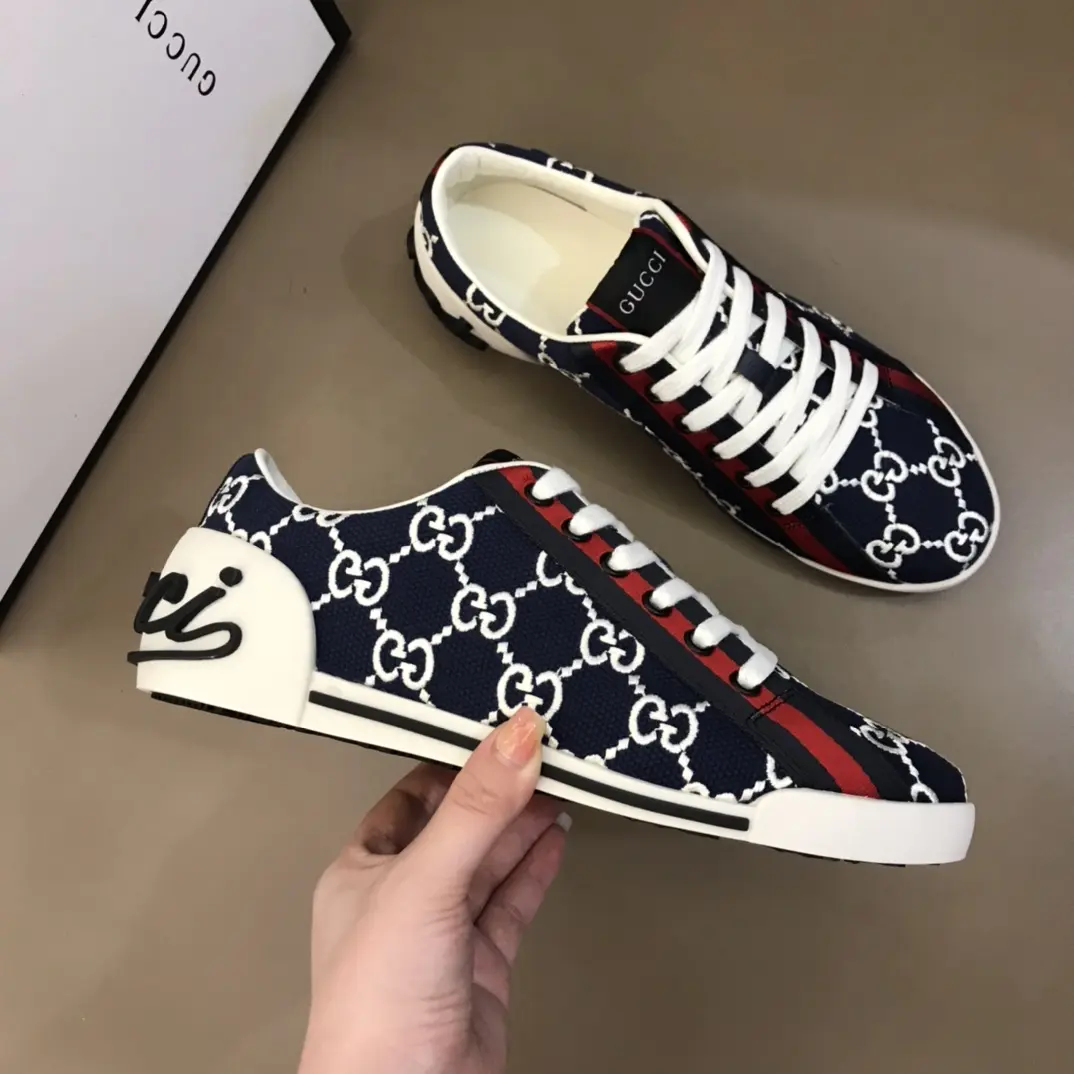 ModernLook Gucci Men’s Vintage Low-Top Canvas Sneakers – Blue with White GG Pattern, High Quality Rep Shoes & Gucci Fake 863