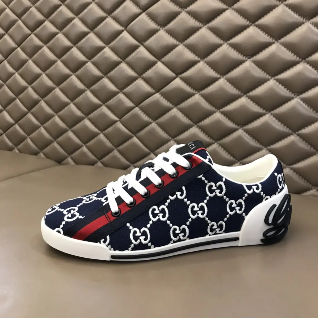 ModernLook Gucci Men’s Vintage Low-Top Canvas Sneakers – Blue with White GG Pattern, High Quality Rep Shoes & Gucci Fake 863