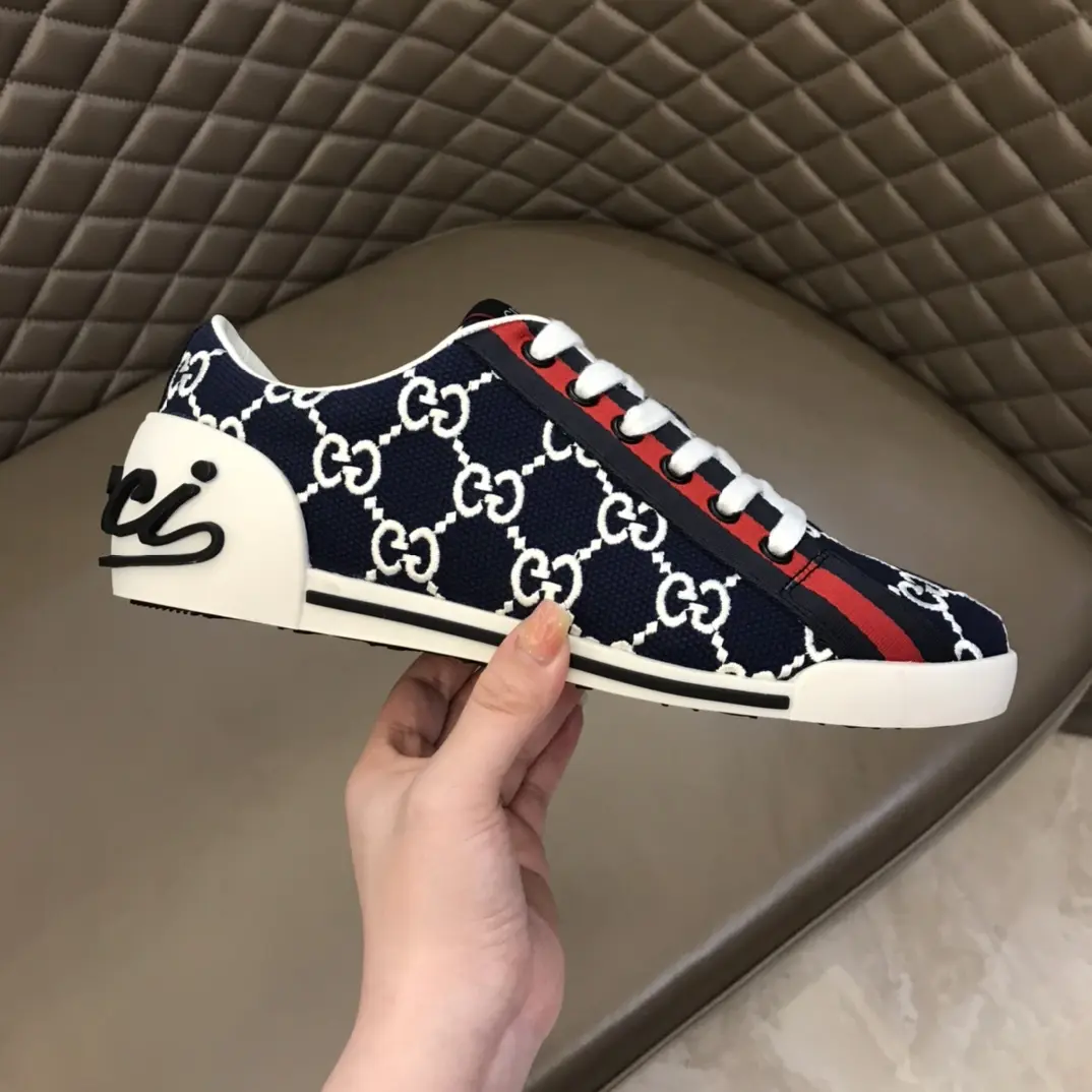 ModernLook Gucci Men’s Vintage Low-Top Canvas Sneakers – Blue with White GG Pattern, High Quality Rep Shoes & Gucci Fake 863
