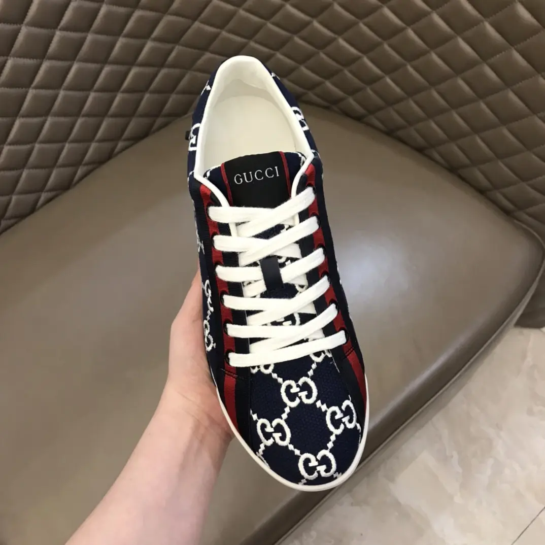 ModernLook Gucci Men’s Vintage Low-Top Canvas Sneakers – Blue with White GG Pattern, High Quality Rep Shoes & Gucci Fake 863