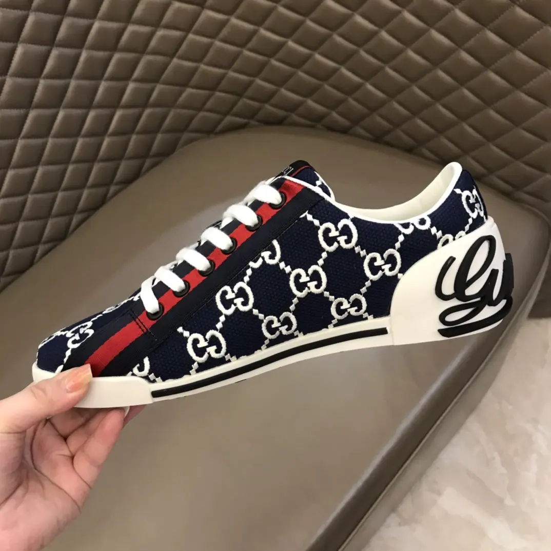 ModernLook Gucci Men’s Vintage Low-Top Canvas Sneakers – Blue with White GG Pattern, High Quality Rep Shoes & Gucci Fake 863