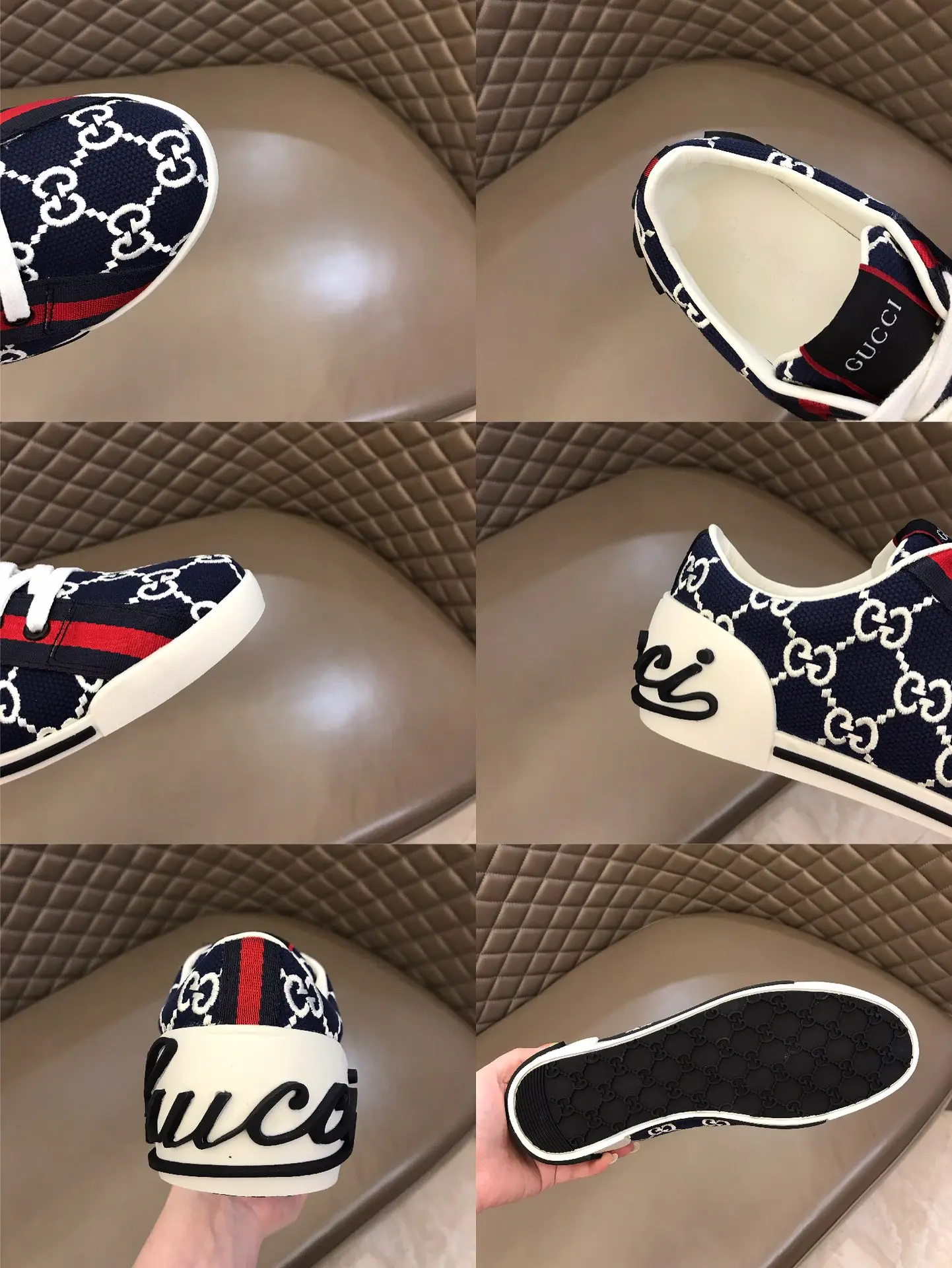 ModernLook Gucci Men’s Vintage Low-Top Canvas Sneakers – Blue with White GG Pattern, High Quality Rep Shoes & Gucci Fake 863