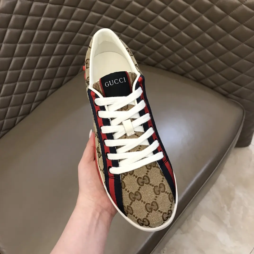 Gucci Men’s Vintage Low-Top  Shoes – Beige with Red and Blue Accents, Premium Replica Shoes, Canvas and Leather, Size 38- Soft 854