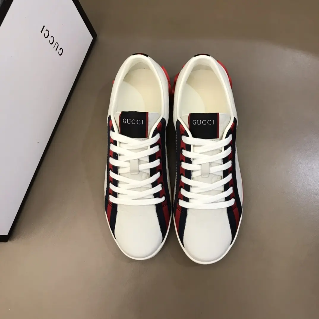 Gucci Men’s Vintage Low-Top  Shoes – White with Red and Blue Stripes, Premium Gucci Replica, High Quality Rep Shoes Effortless 866