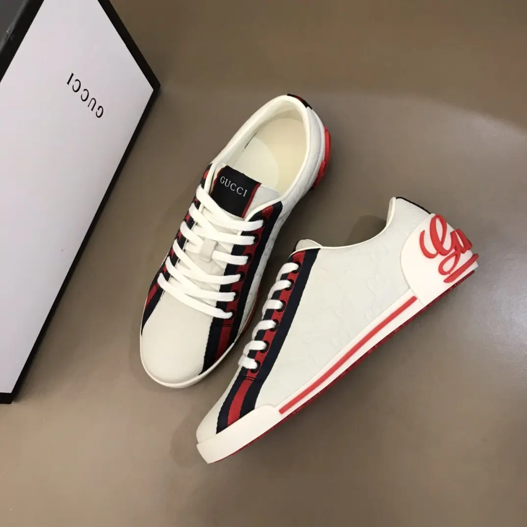 Gucci Men’s Vintage Low-Top  Shoes – White with Red and Blue Stripes, Premium Gucci Replica, High Quality Rep Shoes Effortless 866