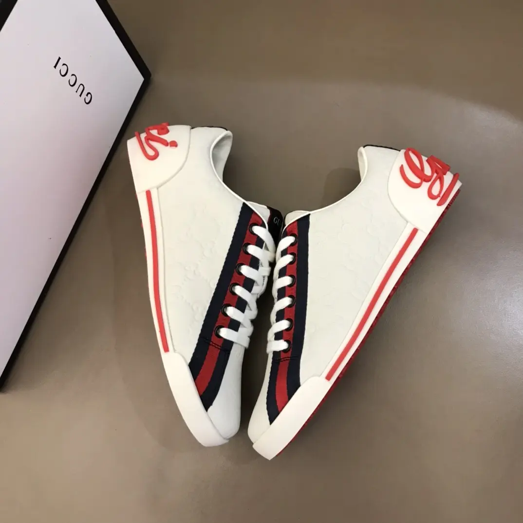 Gucci Men’s Vintage Low-Top  Shoes – White with Red and Blue Stripes, Premium Gucci Replica, High Quality Rep Shoes Effortless 866