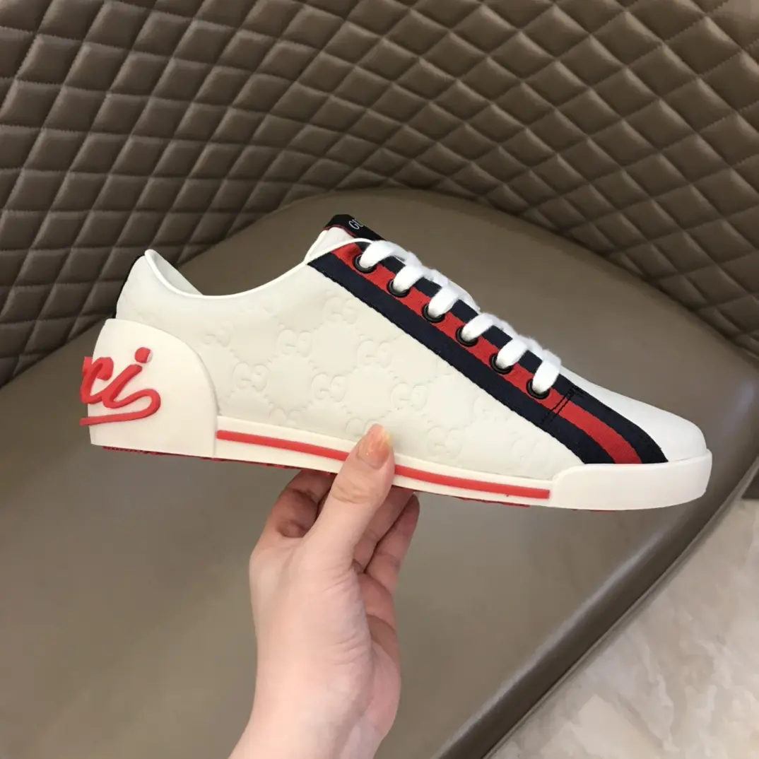 Gucci Men’s Vintage Low-Top  Shoes – White with Red and Blue Stripes, Premium Gucci Replica, High Quality Rep Shoes Effortless 866