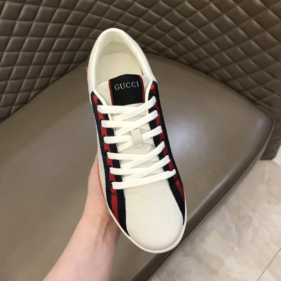 Gucci Men’s Vintage Low-Top  Shoes – White with Red and Blue Stripes, Premium Gucci Replica, High Quality Rep Shoes Effortless 866
