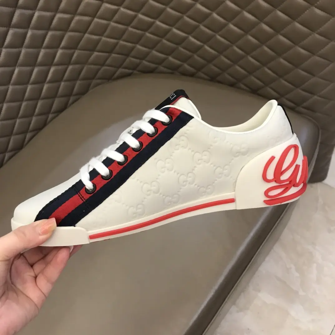 Gucci Men’s Vintage Low-Top  Shoes – White with Red and Blue Stripes, Premium Gucci Replica, High Quality Rep Shoes Effortless 866