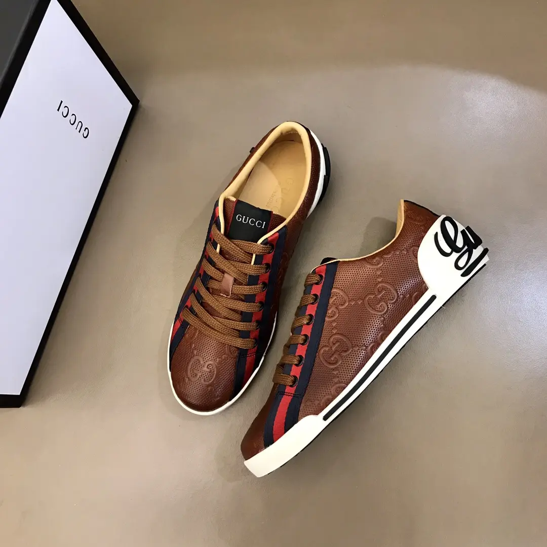 RelaxedFit Gucci Men’s Vintage Low-Top  Shoes in Brown – Embossed Logo Design with Premium Replica Finish and Rep Shoes Style 867