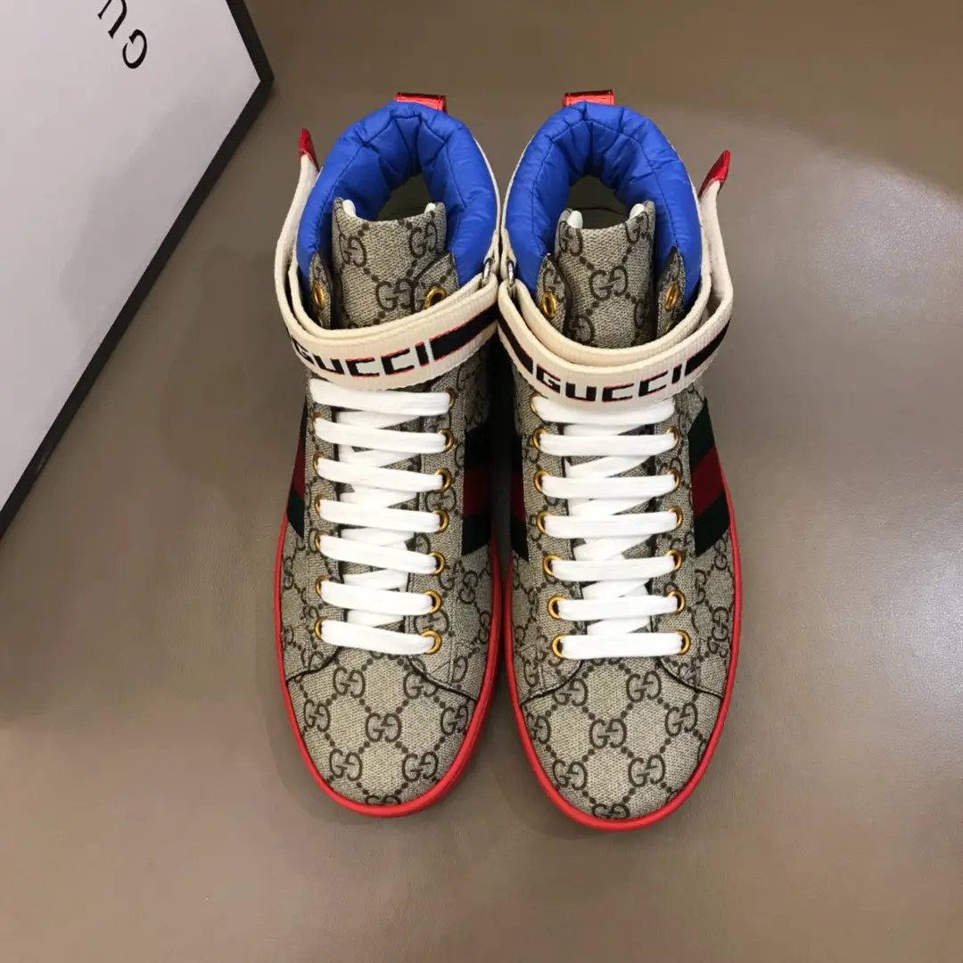 Gucci New Ace High-Top Sneakers, Beige Red –  Gucci Replica with High Quality Craftsmanship and Authentic Detailing UrbanChic 827