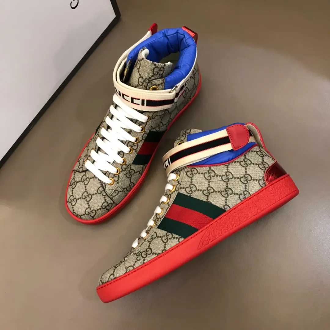Gucci New Ace High-Top Sneakers, Beige Red –  Gucci Replica with High Quality Craftsmanship and Authentic Detailing UrbanChic 827