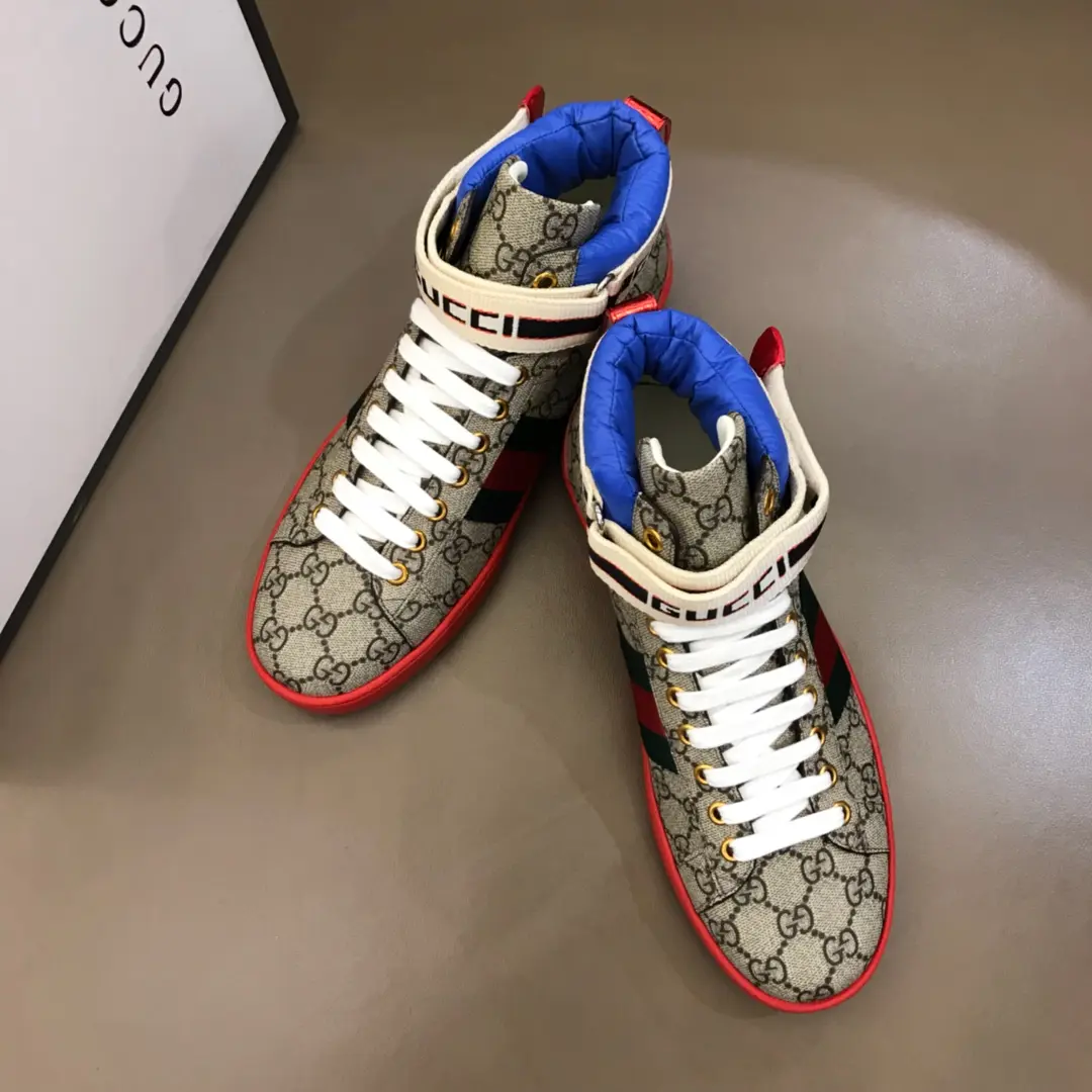Gucci New Ace High-Top Sneakers, Beige Red –  Gucci Replica with High Quality Craftsmanship and Authentic Detailing UrbanChic 827