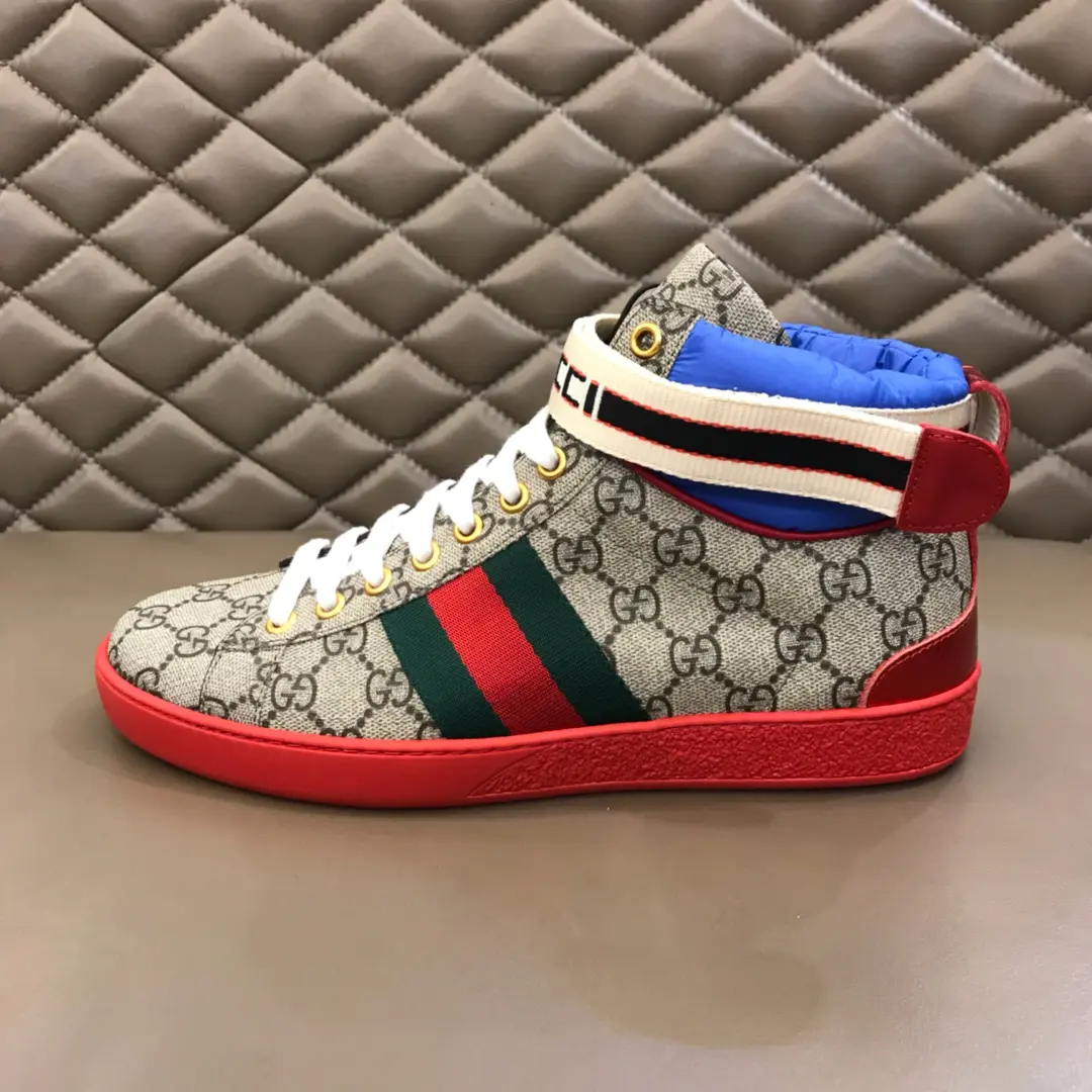 Gucci New Ace High-Top Sneakers, Beige Red –  Gucci Replica with High Quality Craftsmanship and Authentic Detailing UrbanChic 827