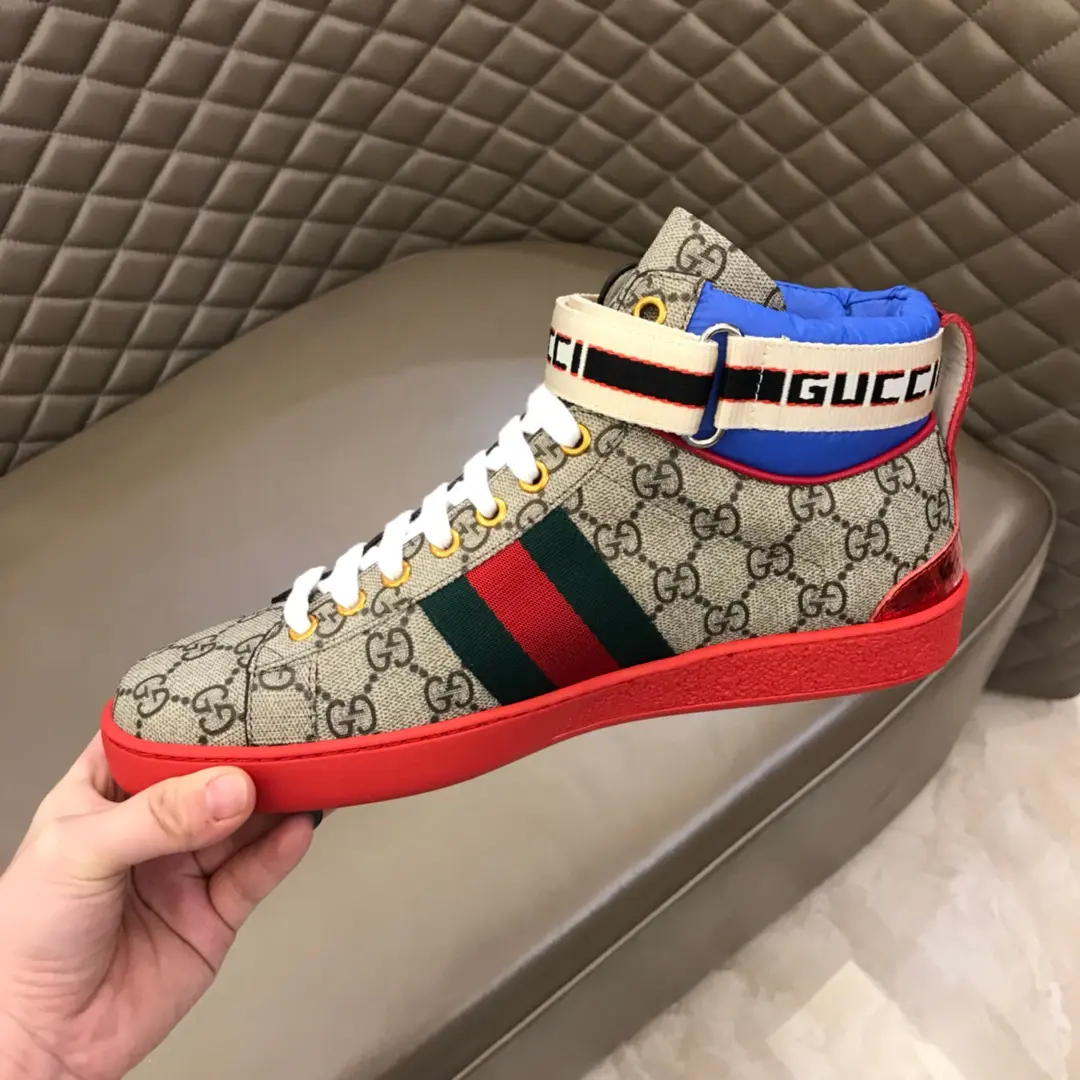 Gucci New Ace High-Top Sneakers, Beige Red –  Gucci Replica with High Quality Craftsmanship and Authentic Detailing UrbanChic 827