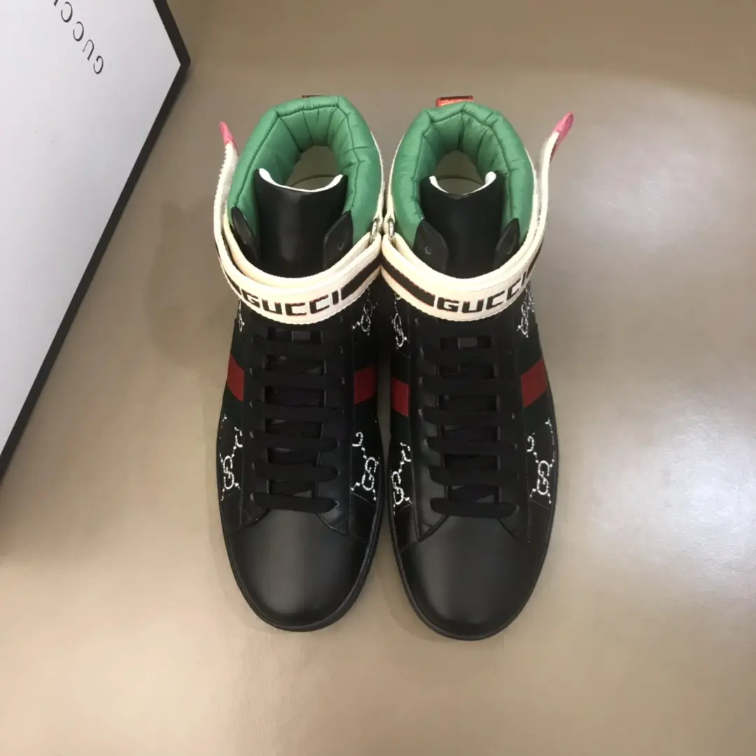 Seasonal Gucci New Ace High-Top Sneakers Black Green – High Quality Replica Shoes & Gucci Replica 837