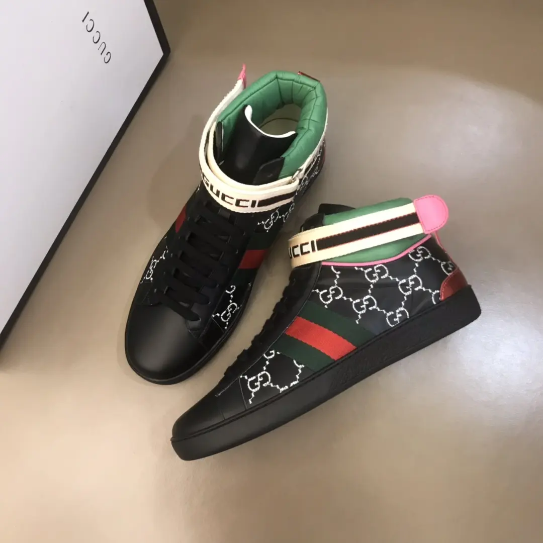 Seasonal Gucci New Ace High-Top Sneakers Black Green – High Quality Replica Shoes & Gucci Replica 837